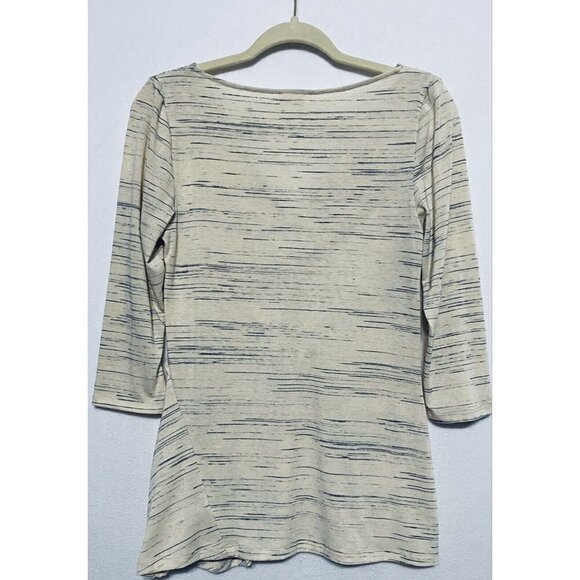 Anthropologie Deletta Womens Medium Ivory Blue Pleated Top V Neck Stretch - Picture 4 of 7